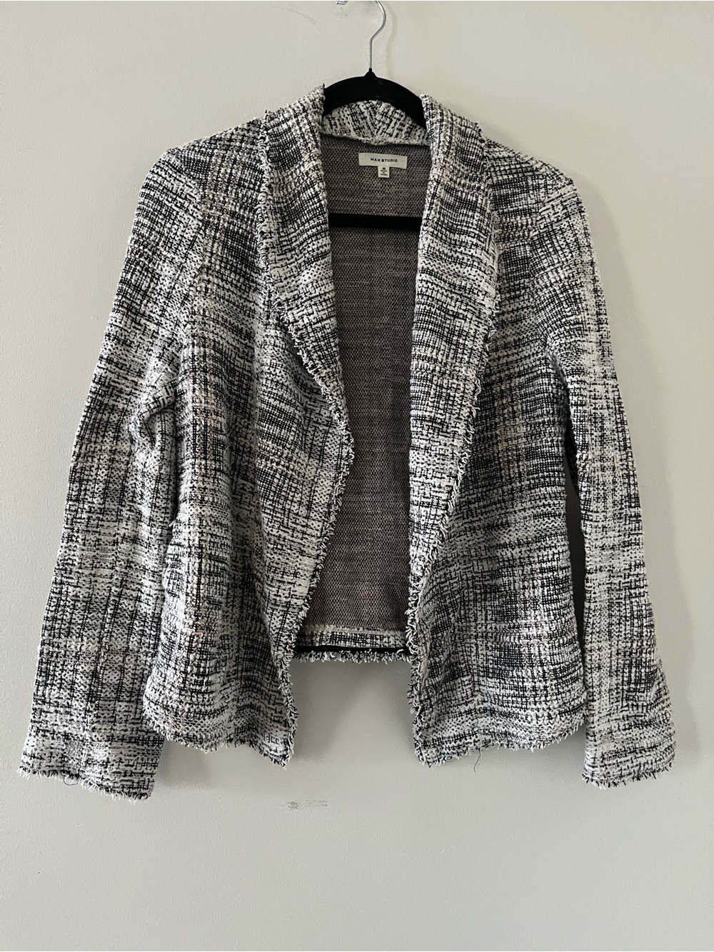 Max Studio Gray White Tweed Blazer Cardigan Medium Quiet Luxury Old Money Office